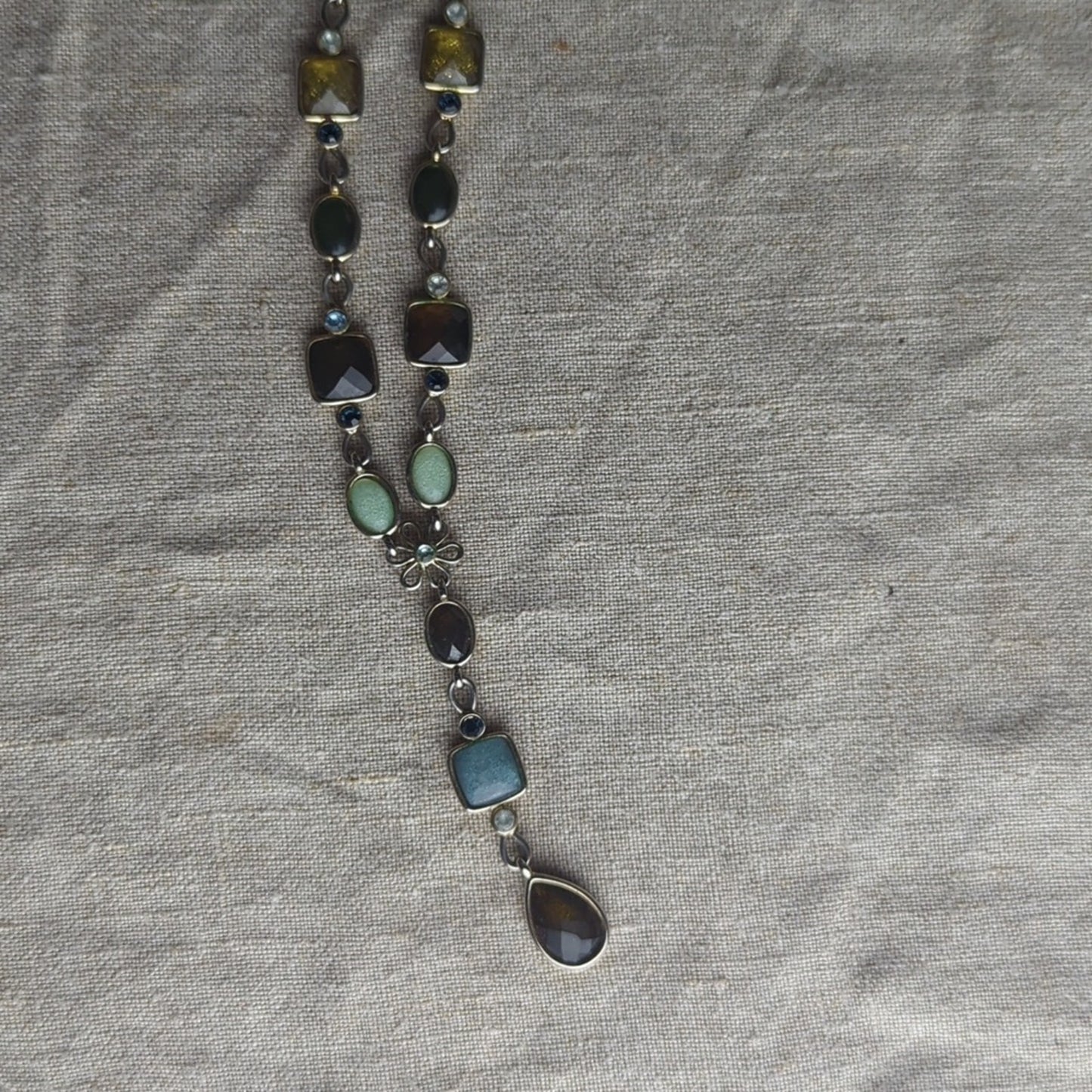 Artisan Mixed Stone Y Necklace Boho Earth Tone Statement