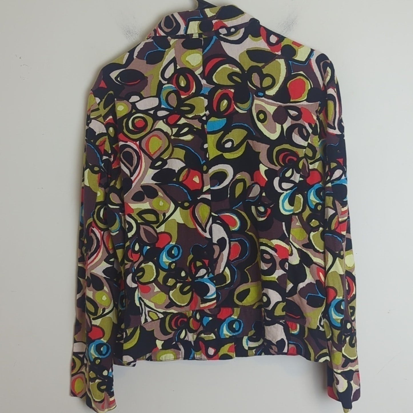 Retro Funky Artsy Button up Linen Blend Cropped Blazer Women's Size Large