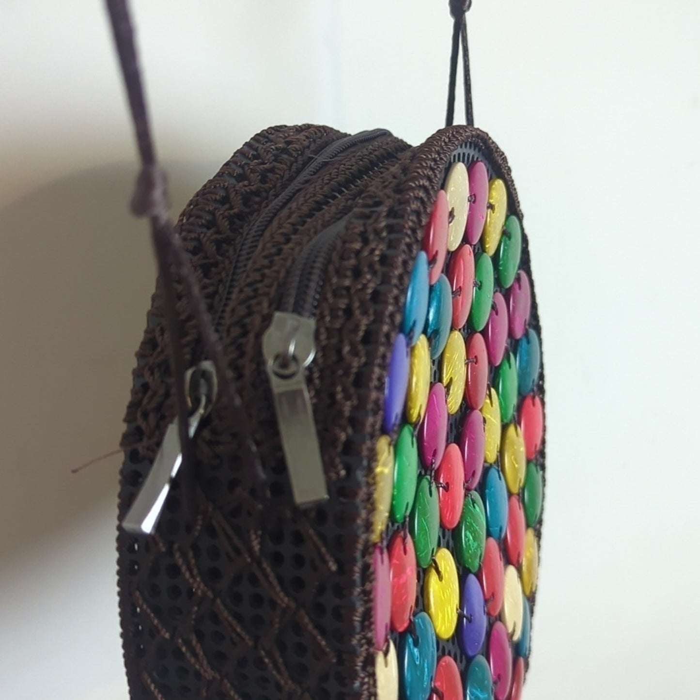 Women's Boho Round Coin Beaded Colorful Crossbody Bag