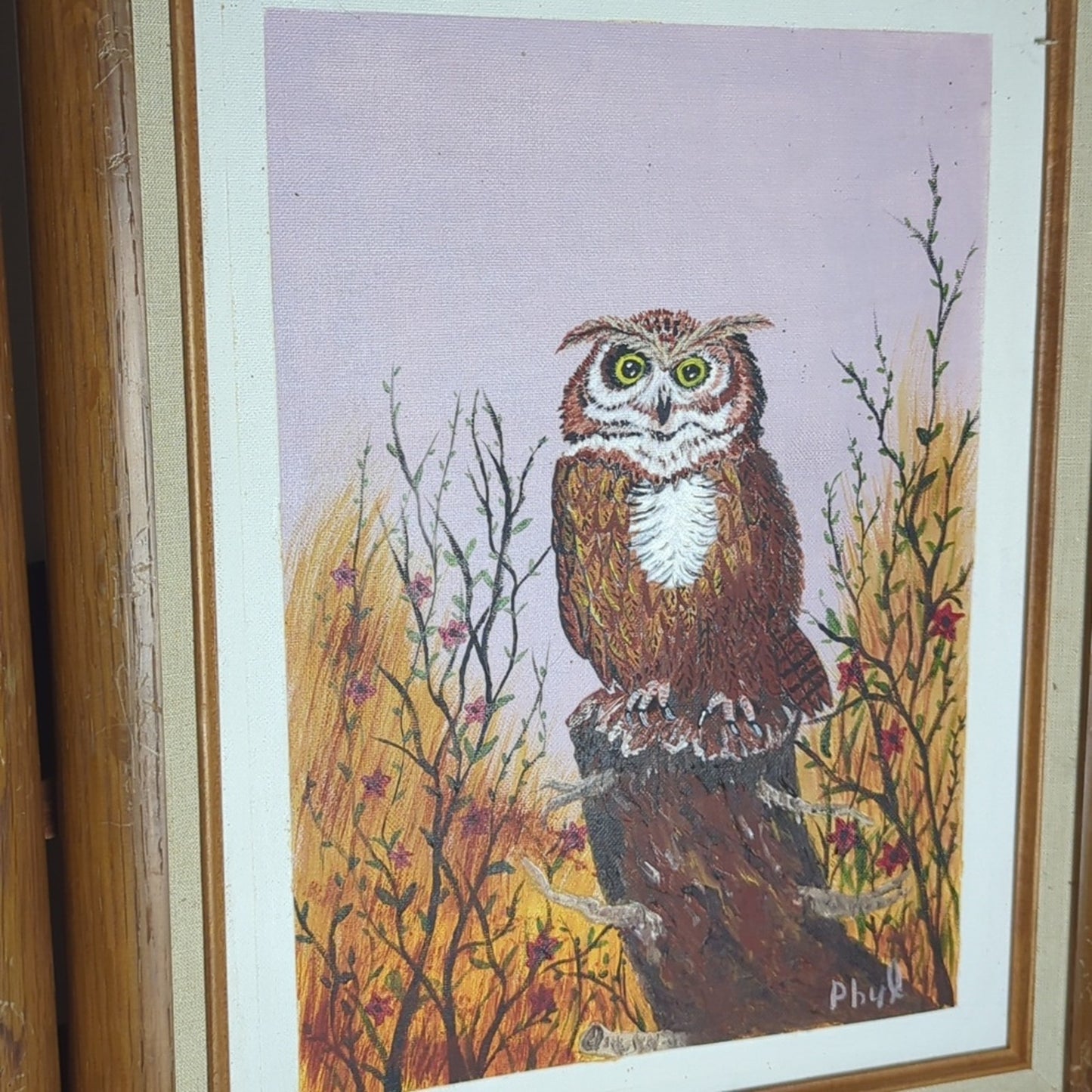 Vintage 1992 Owl Painting Set Papa & Mama Owl Acrylic Art Folk Woodland Cottage