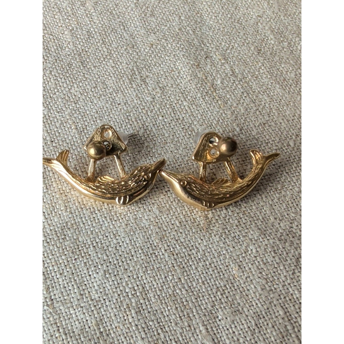 Vintage Gold Tone Dolphin Earrings Adjustable Multi Position Post Nautical