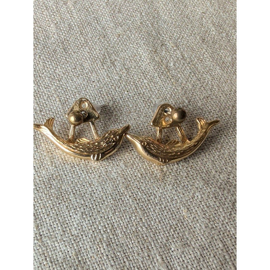 Vintage Gold Tone Dolphin Earrings Adjustable Multi Position Post Nautical