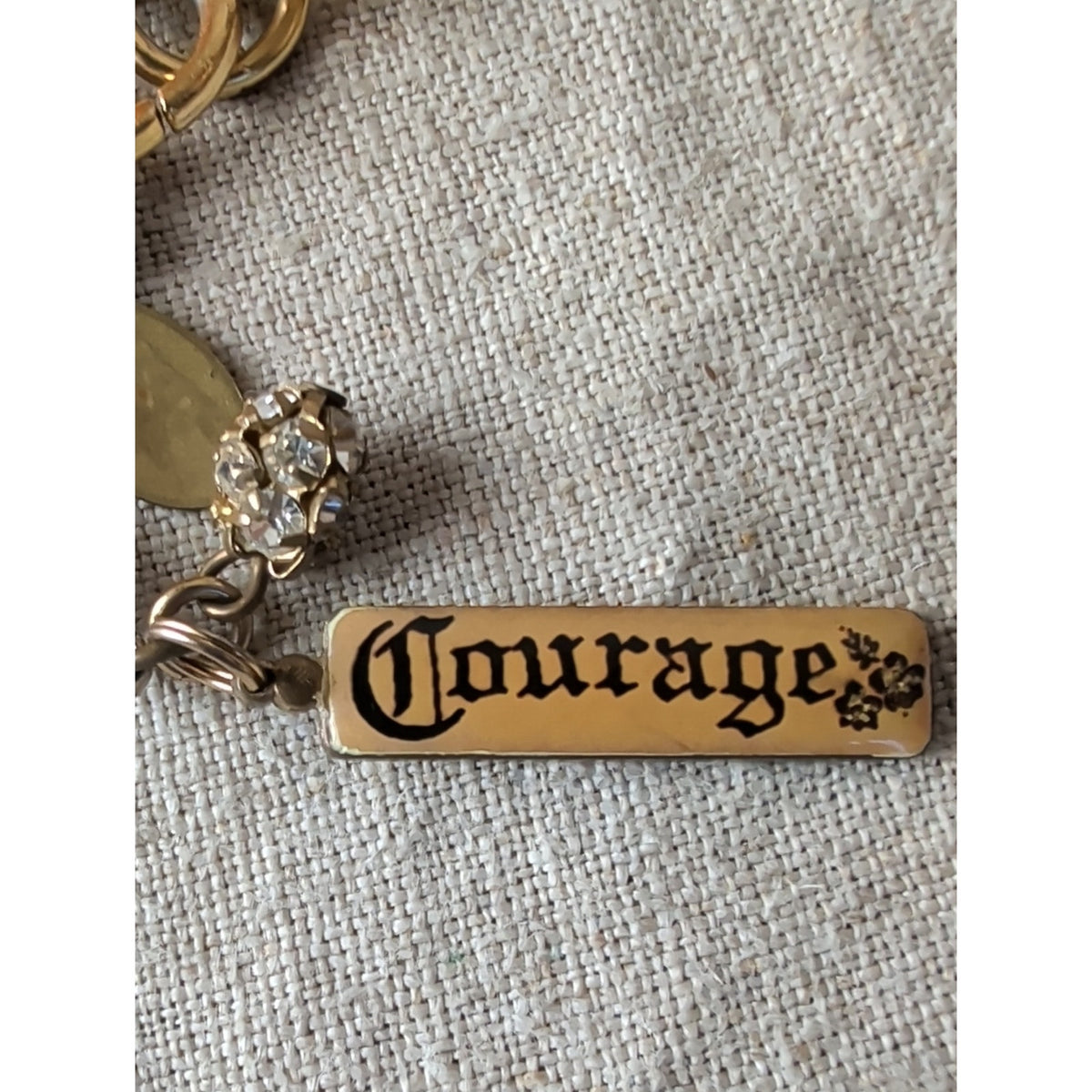 Signed Maximal Art Charm Bracelet Gold Tone Chunky Chain Dream Charm Rhinestone