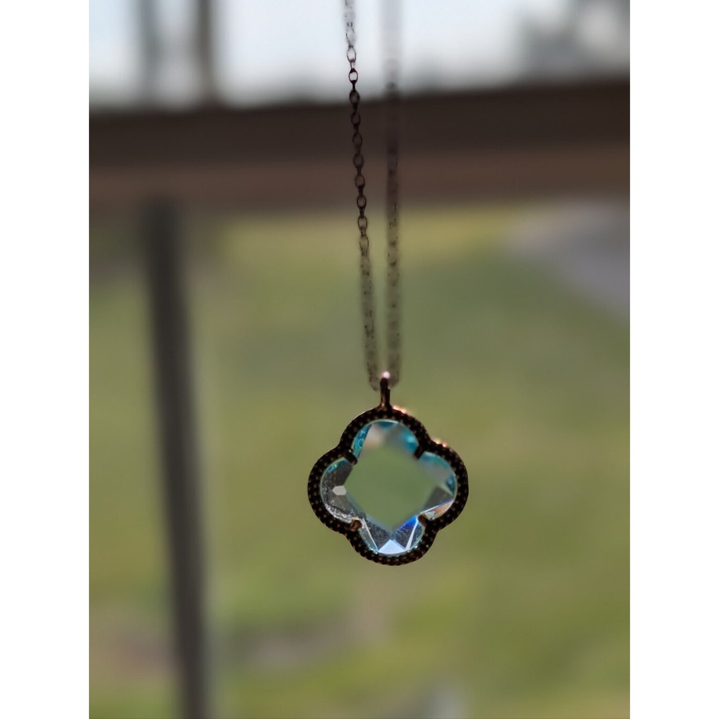 Dyadema Italy Sterling Silver Blue Quartz Quatrefoil Clover Pendant Necklace