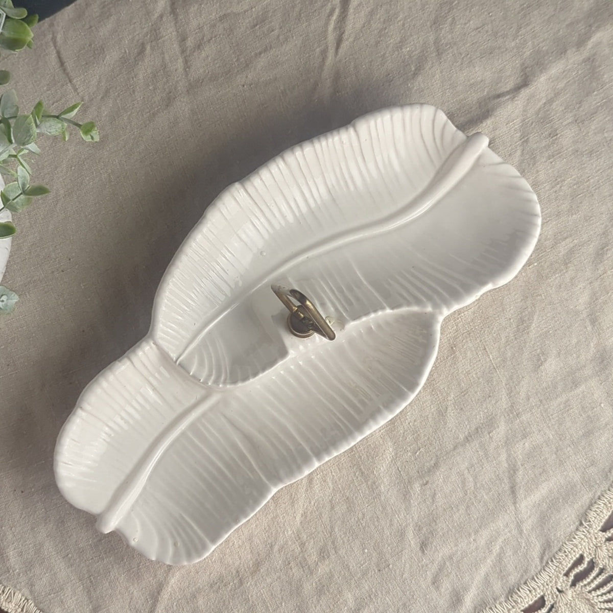 Vintage California Pottery Leaf Relish Dish Mid Century Jewelry Display
