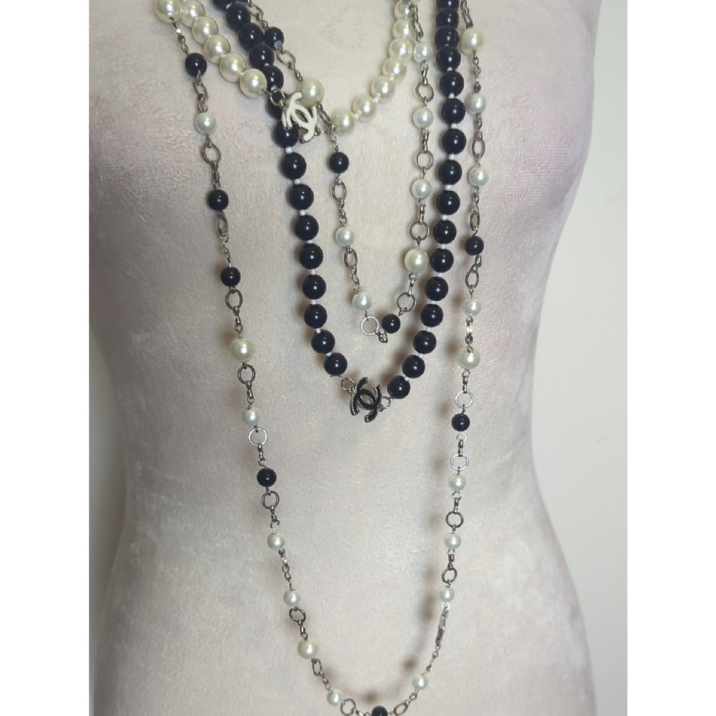 Black & Ivory Pearl Statement Necklace Layered Long Beaded Statement Strand