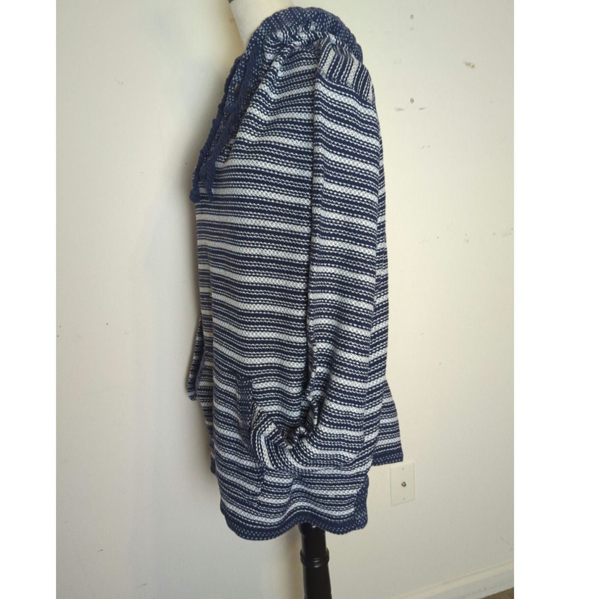 Southwestern Oversized Popover Gauzy Knit Sweater Hooded Pouch Pocket XXL