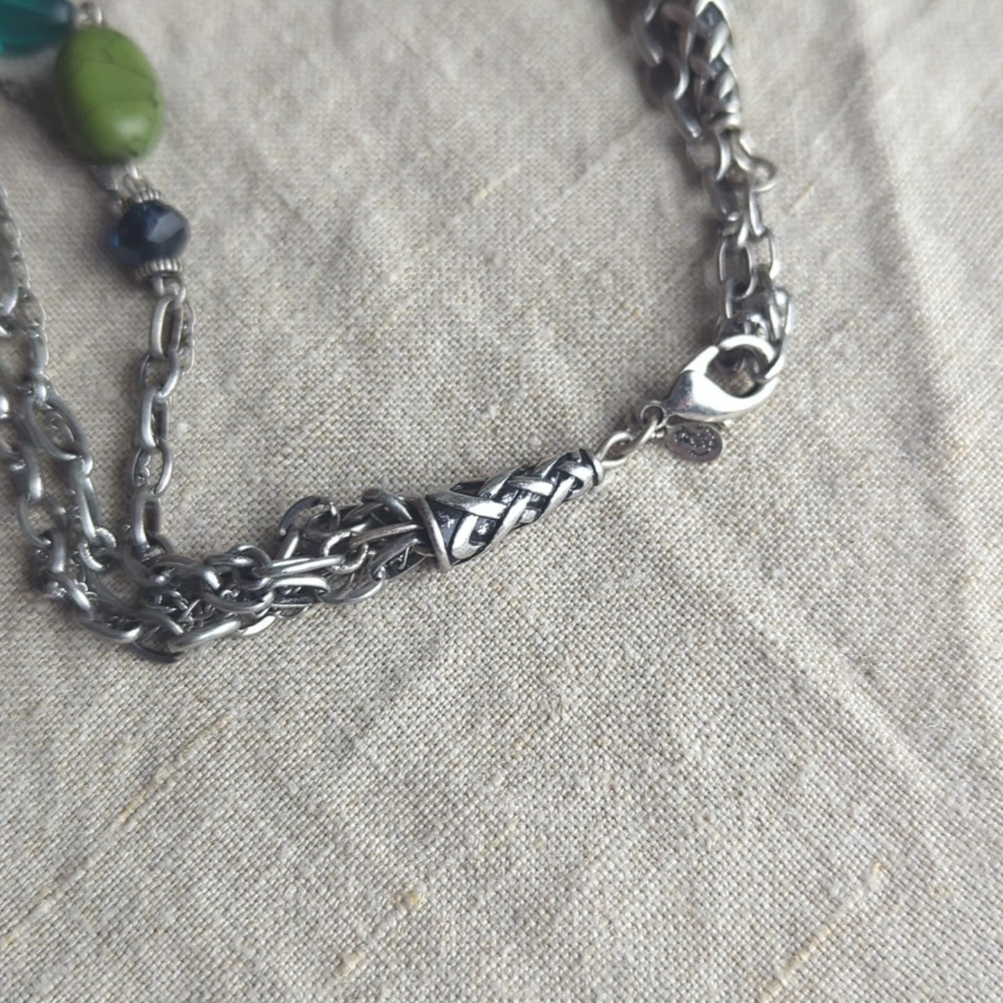 Boho Multi Strand Necklace Green Stone Bead Layered Artisan Style Earth Tone