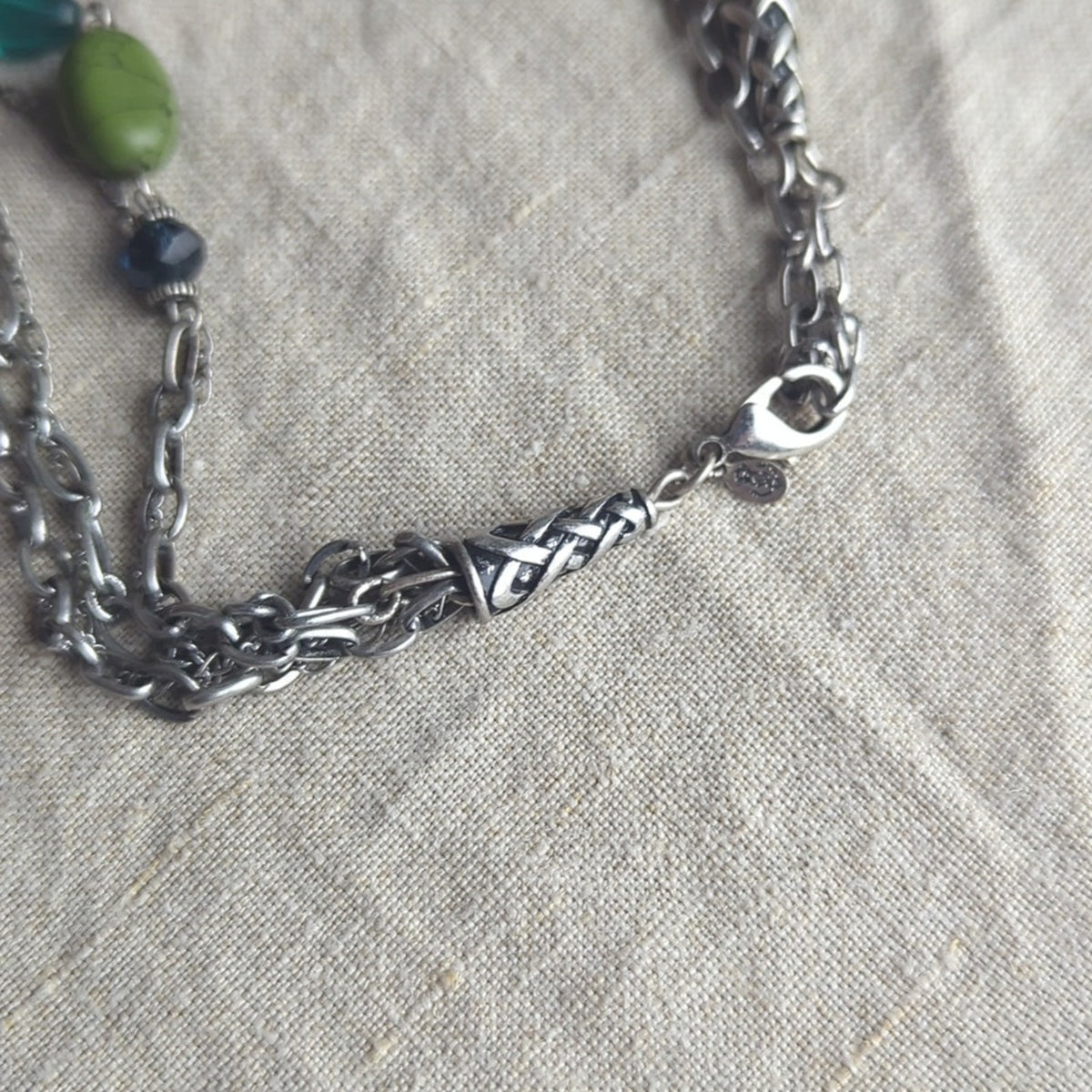 Boho Multi Strand Necklace Green Stone Bead Layered Artisan Style Earth Tone