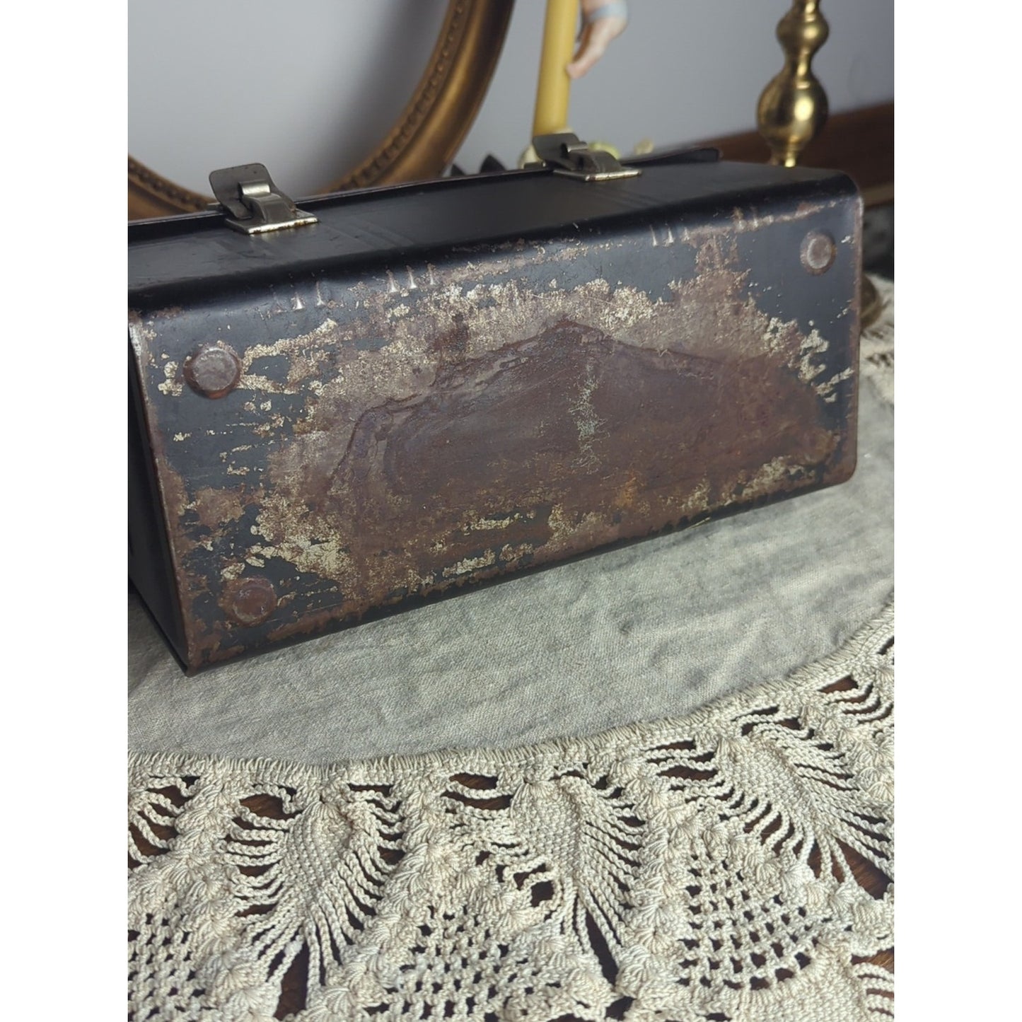 Vintage Metal Lunch Pail Retro Aladdin Black Metal Lunch Box Mid Century