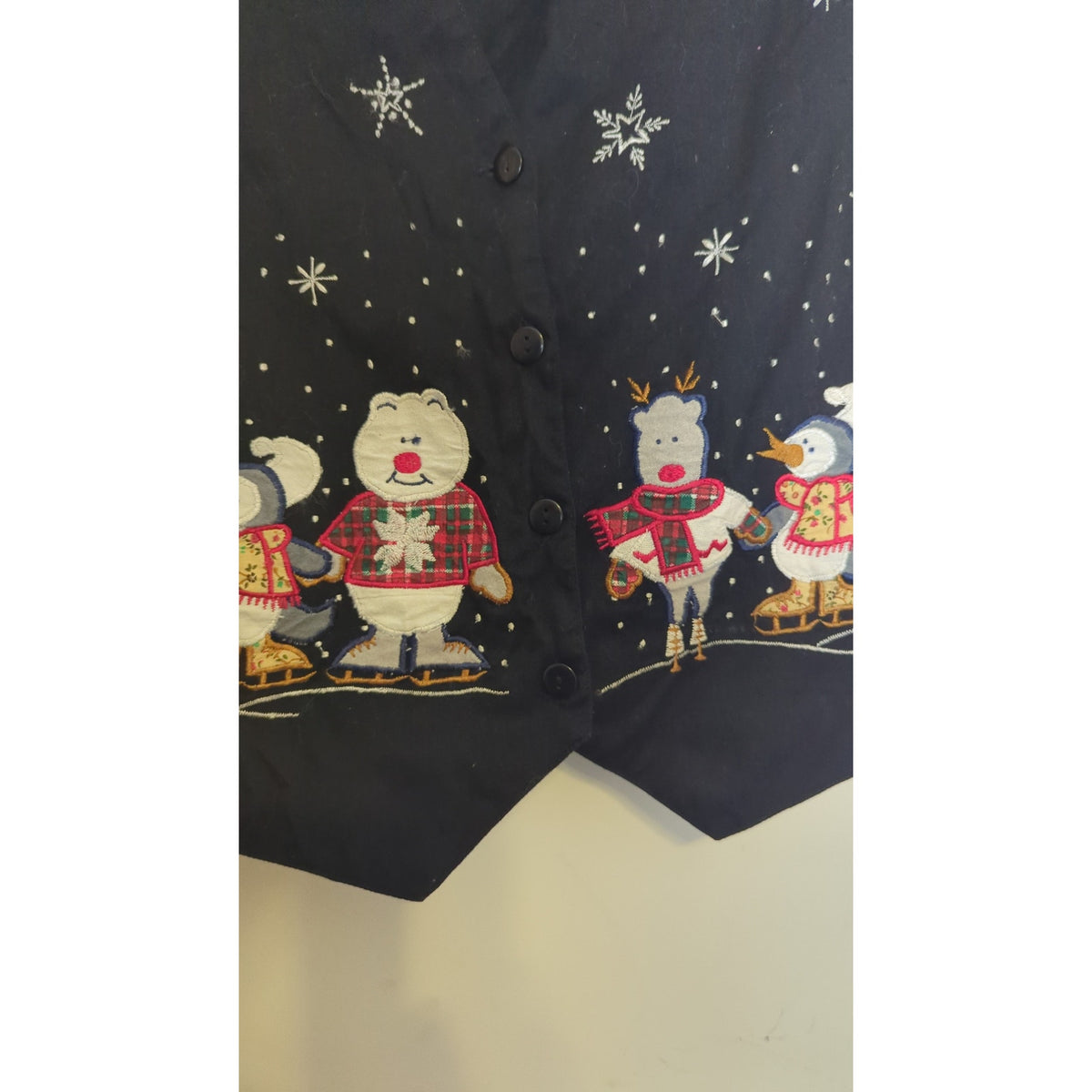 Nostalgic Vintage Winter Festival Embroidered Patchwork Holiday Vest Women's Med.