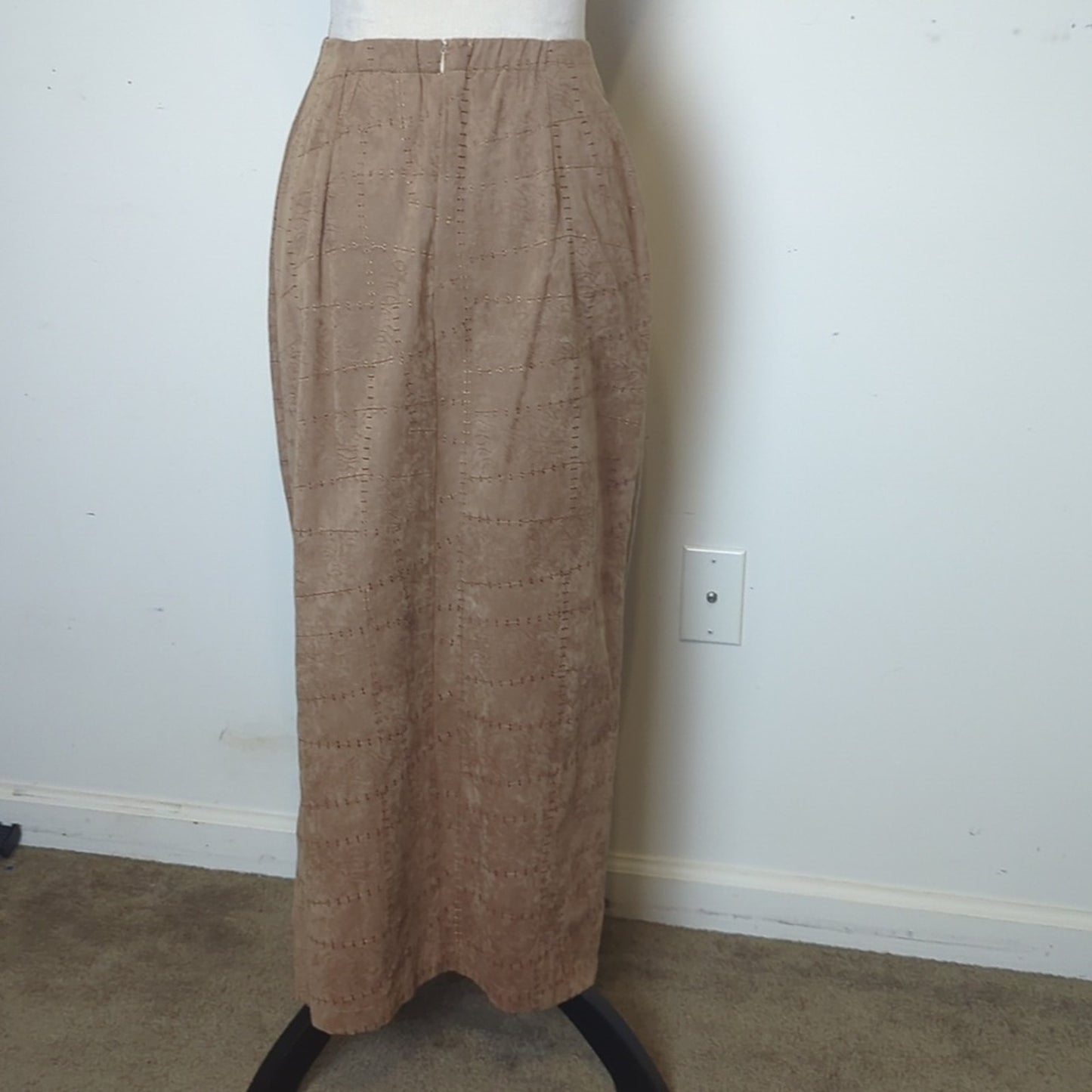 Vintage Stitch Suede-Look Maxi Pencil Skirt Heritage Style Small