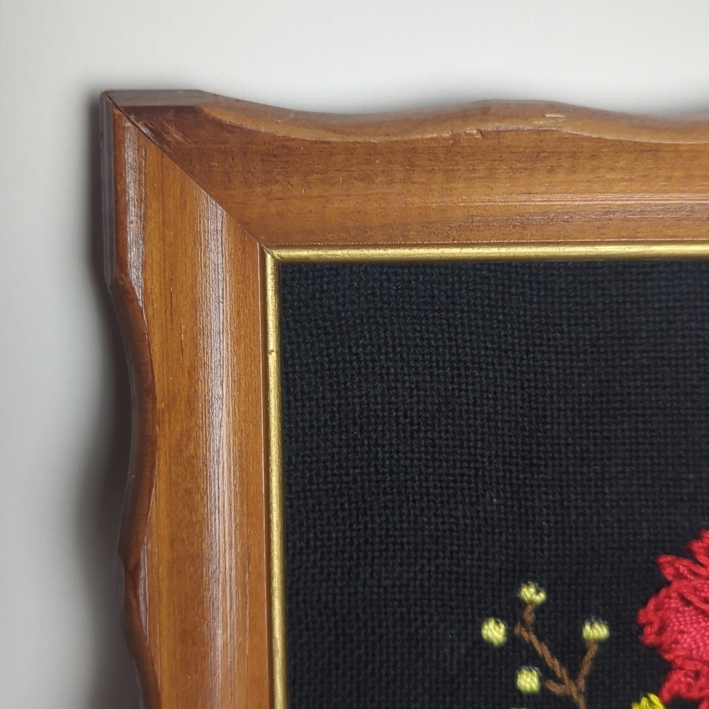 Vintage Floral Crewel Embroidery Framed Art, Romantic Cottage Wall  Art