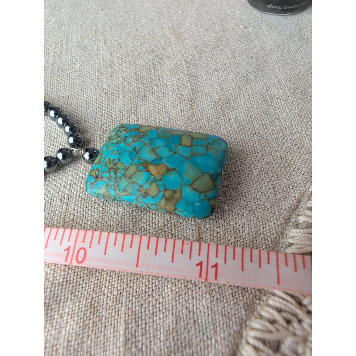 Natural Hematite With Dyed Howlite Crackled Turquoise Pendant  Necklace