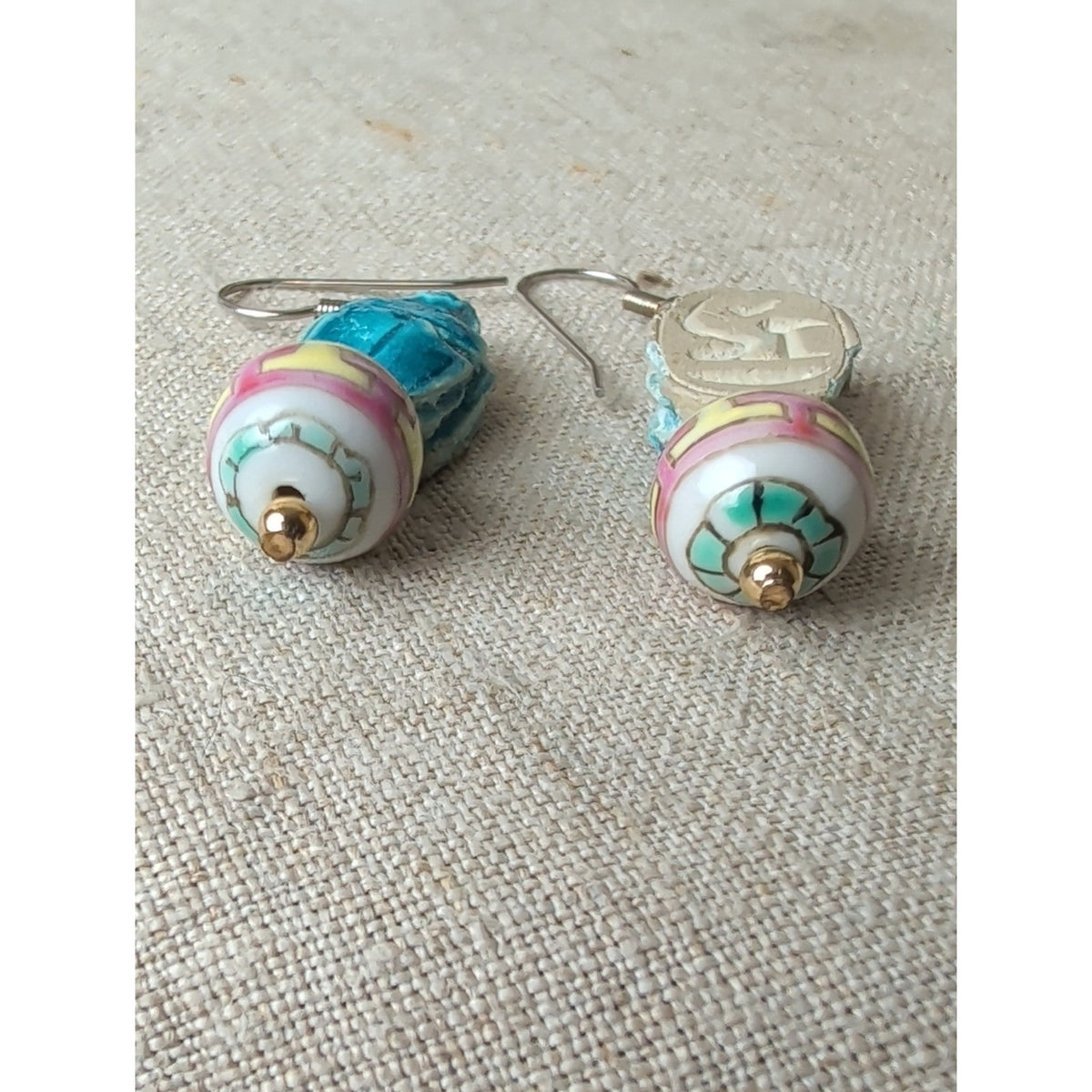 Vintage Rare Stone & Glass Earings Egyptian Revival