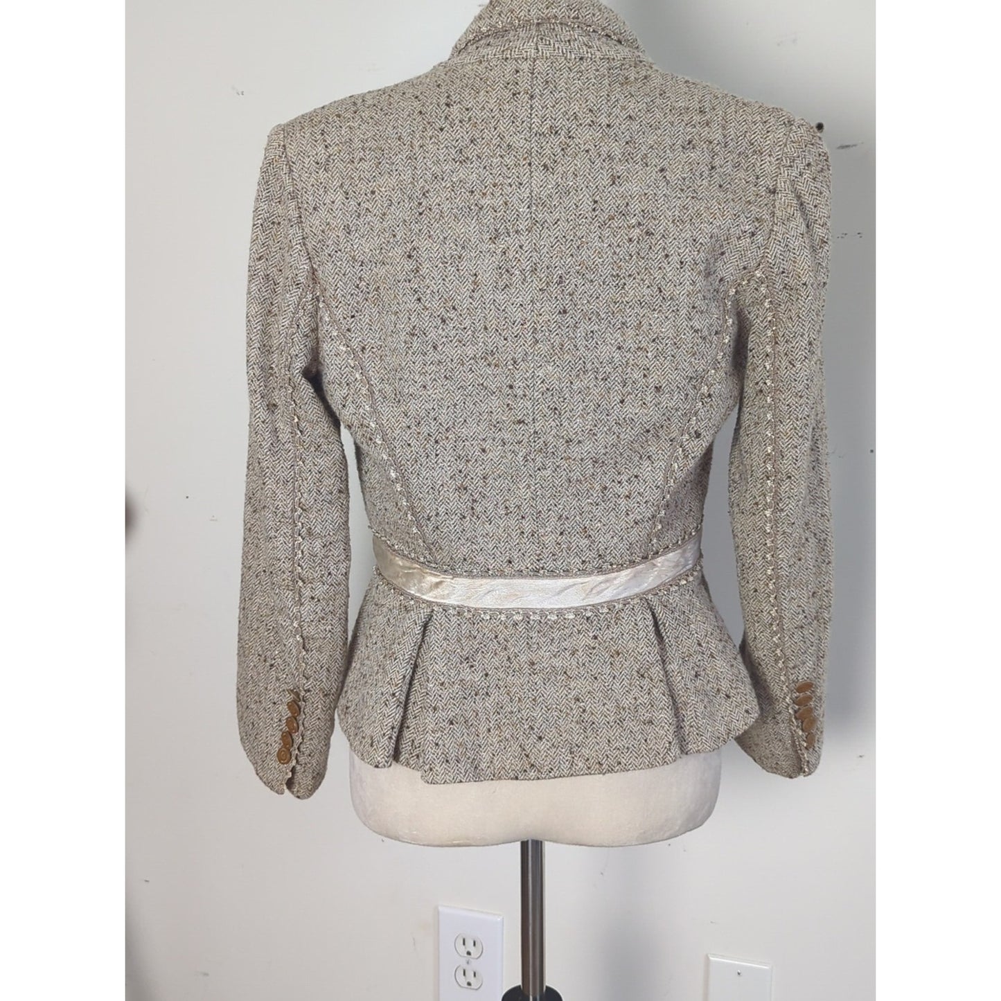 Vintage French Wool Tweed Blazer Angel Nina Paris Jacket Equestrian Style Small