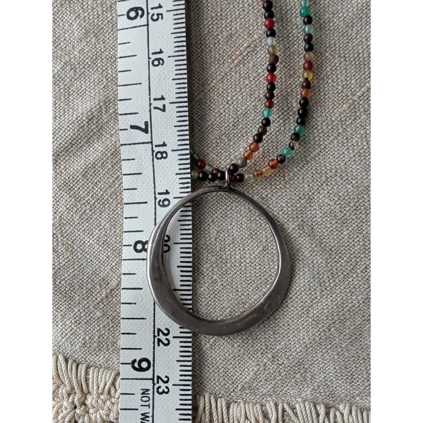 925 Sterling Silver Circle Pendant Necklace Double Strand Multicolor Seed Bead