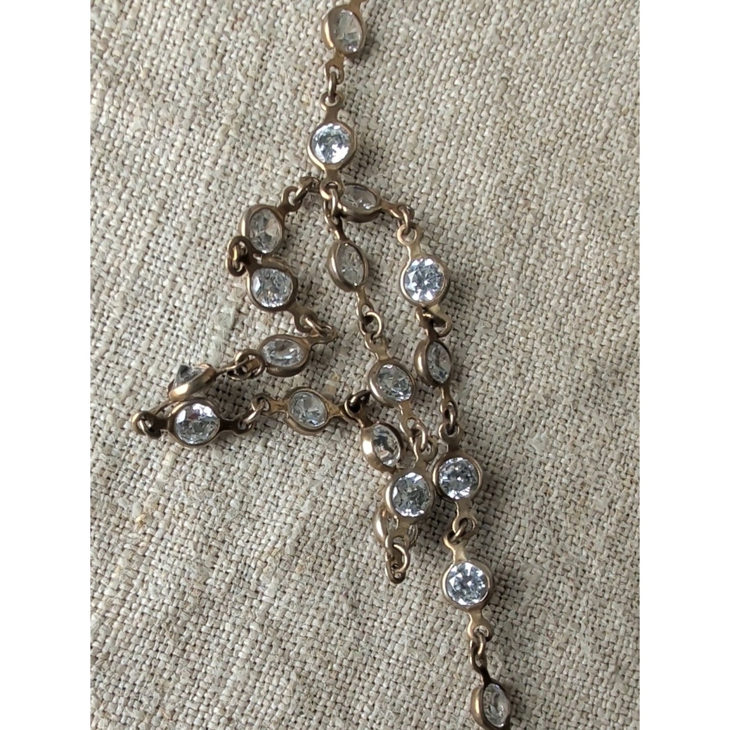 Alainn CZ Gold Tone Opera Necklace  Bezel Set Crystal Station Chain Layering
