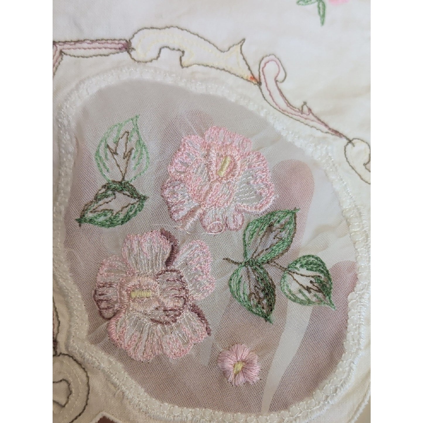 Vintage Cottage Chic Embroidered Valance Pair Romantic Floral Curtain 2 Panels