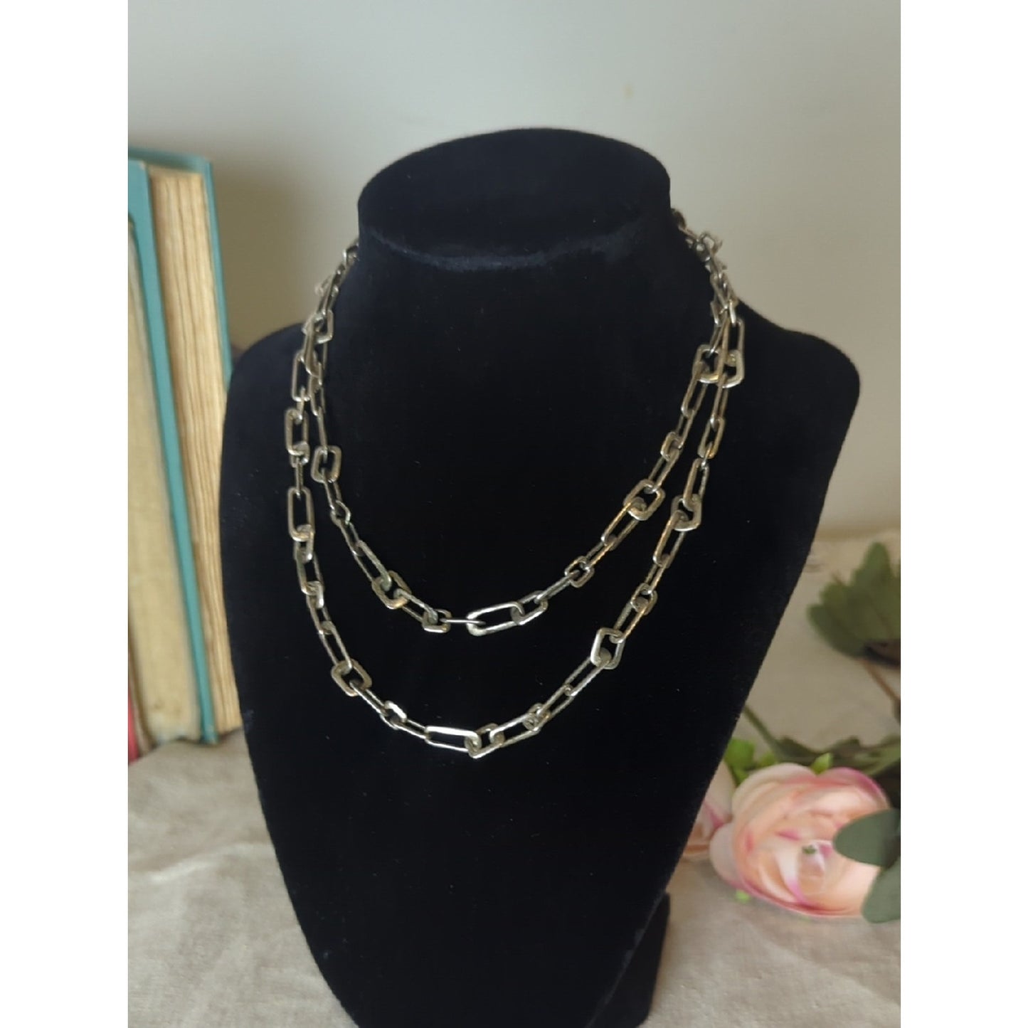 Fossil Chunky Toggle Chain Necklace Silver Tone  Heritage Link Statement