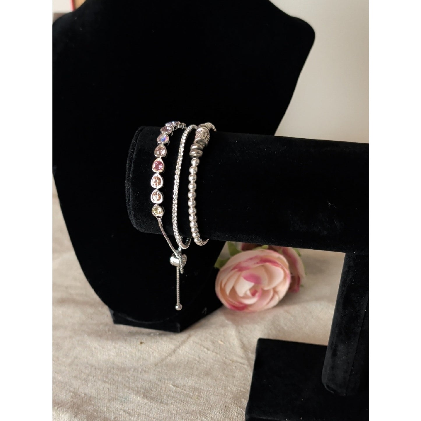 Y2K Pastel Rainbow Heart Bracelet Set  Layered Silver Glam Stack