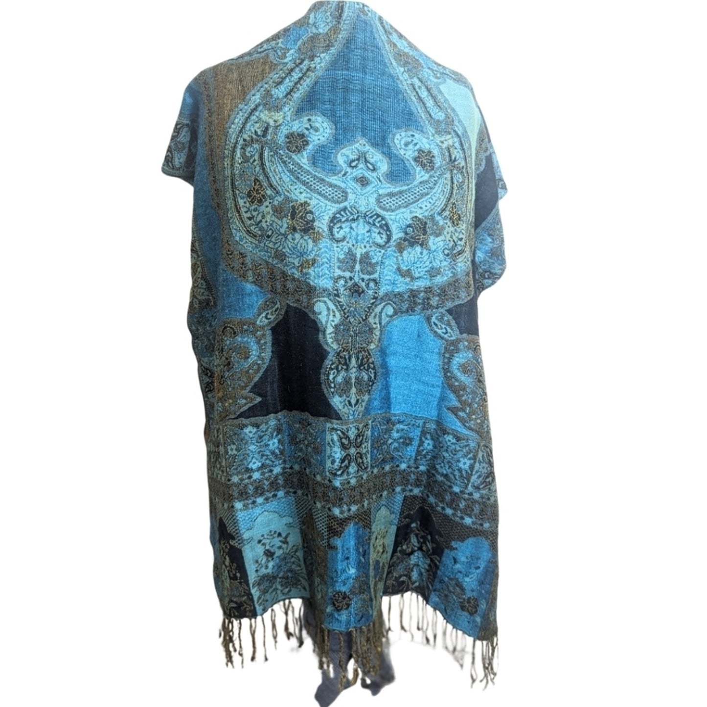 Mermaidcore Cashmere & Silk Scarf Shaw Wrap Fringe Extra Wide
