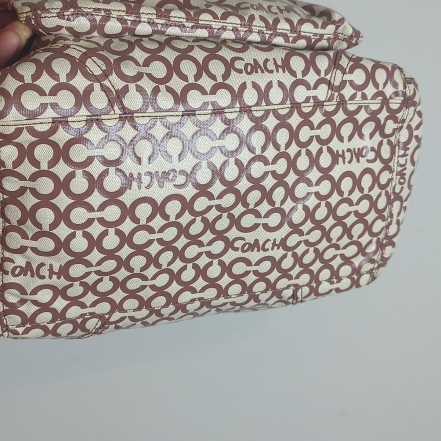 Coach "Leah" Coated Canvas Hobo Large Crossbody Tote Bag Two Bag Charms