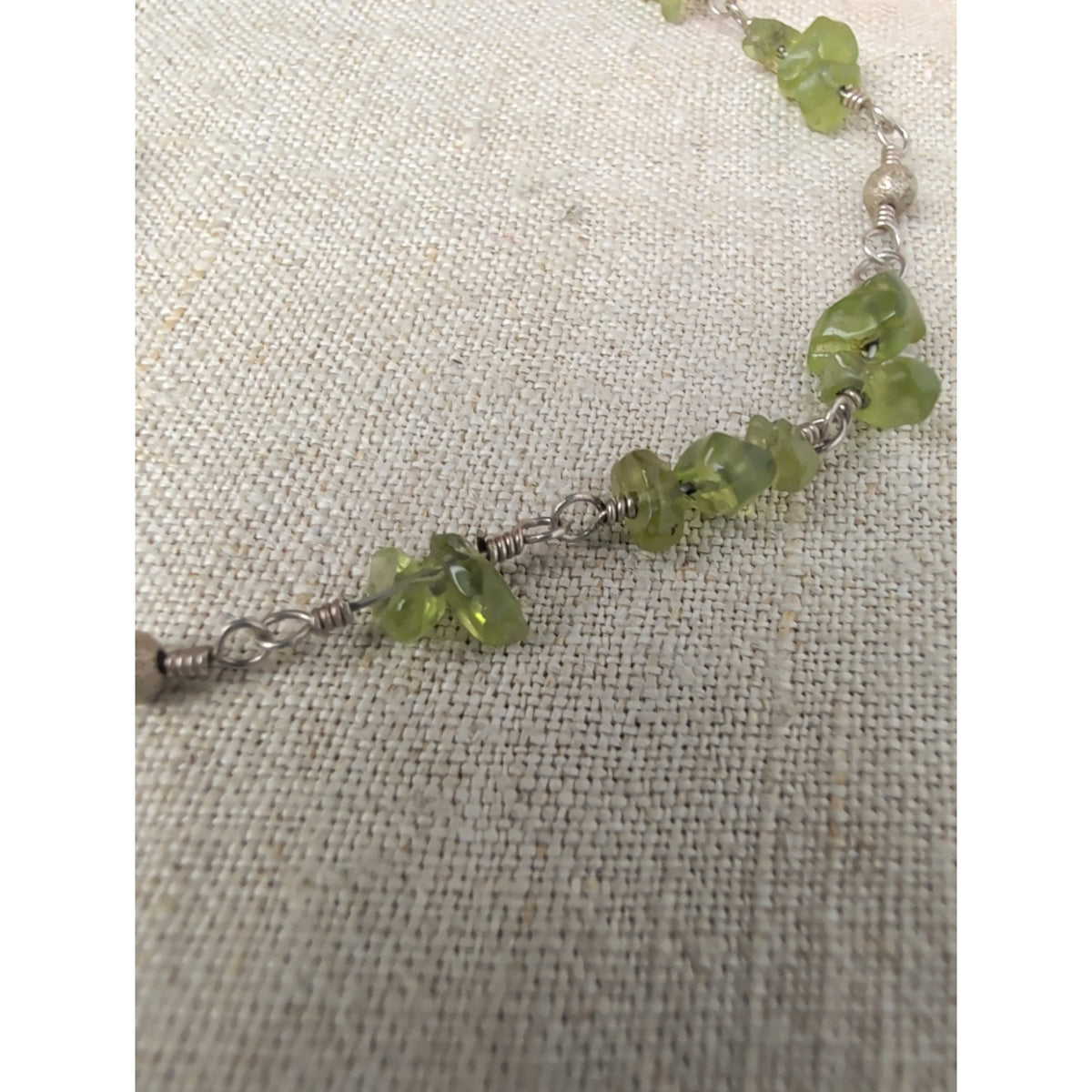 Vintage Raw Green Tourmaline Crystal Chip Necklace 925 Sterling Silver