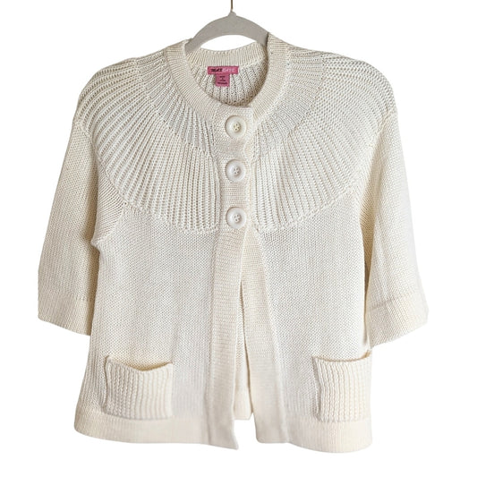 Y2K Chunky Button Cardigan Cropped Wool Blend Women's Medium*