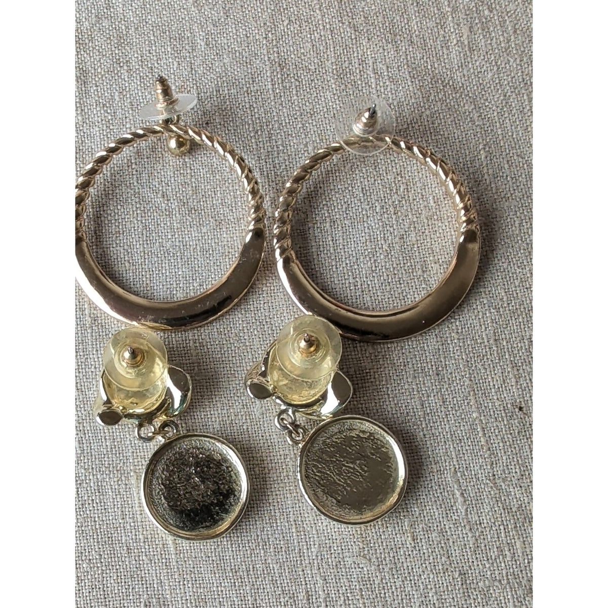 Vintage Gold Tone Nautical Compass Earrings Enamel Love Knot Dangle & Hoop Set