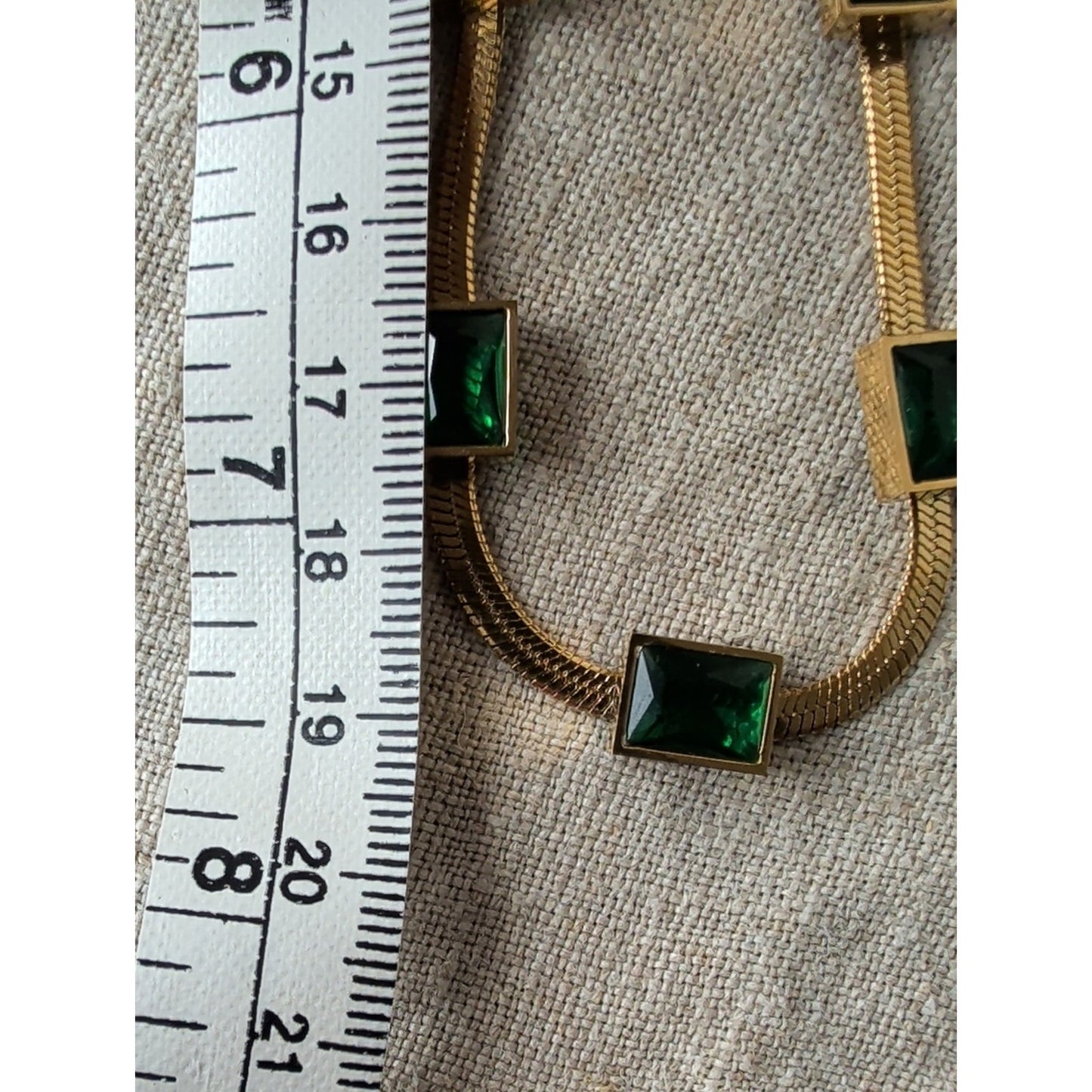 Vintage JY Emerald Green Glass Necklace 18K Gold Plated 80s Designer Style