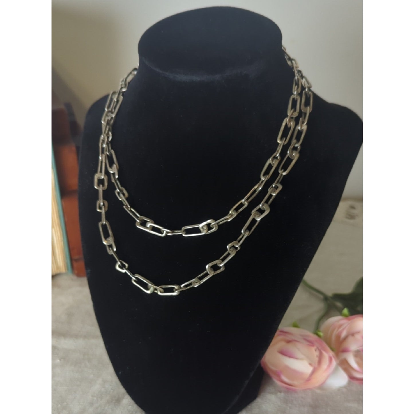 Fossil Chunky Toggle Chain Necklace Silver Tone  Heritage Link Statement