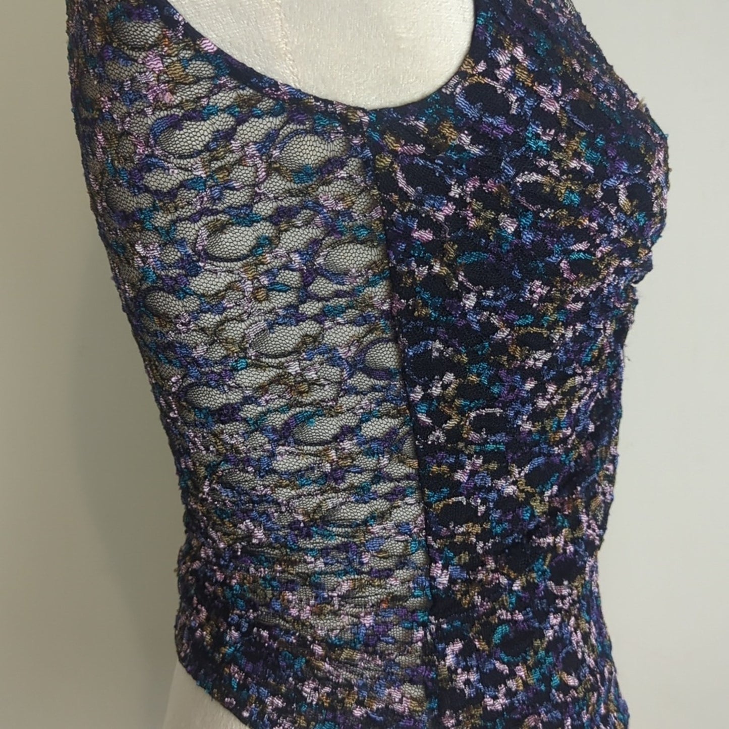 Fairycore Whimsigoth Semi-shear Lace Top With Jewel Embellishment XS