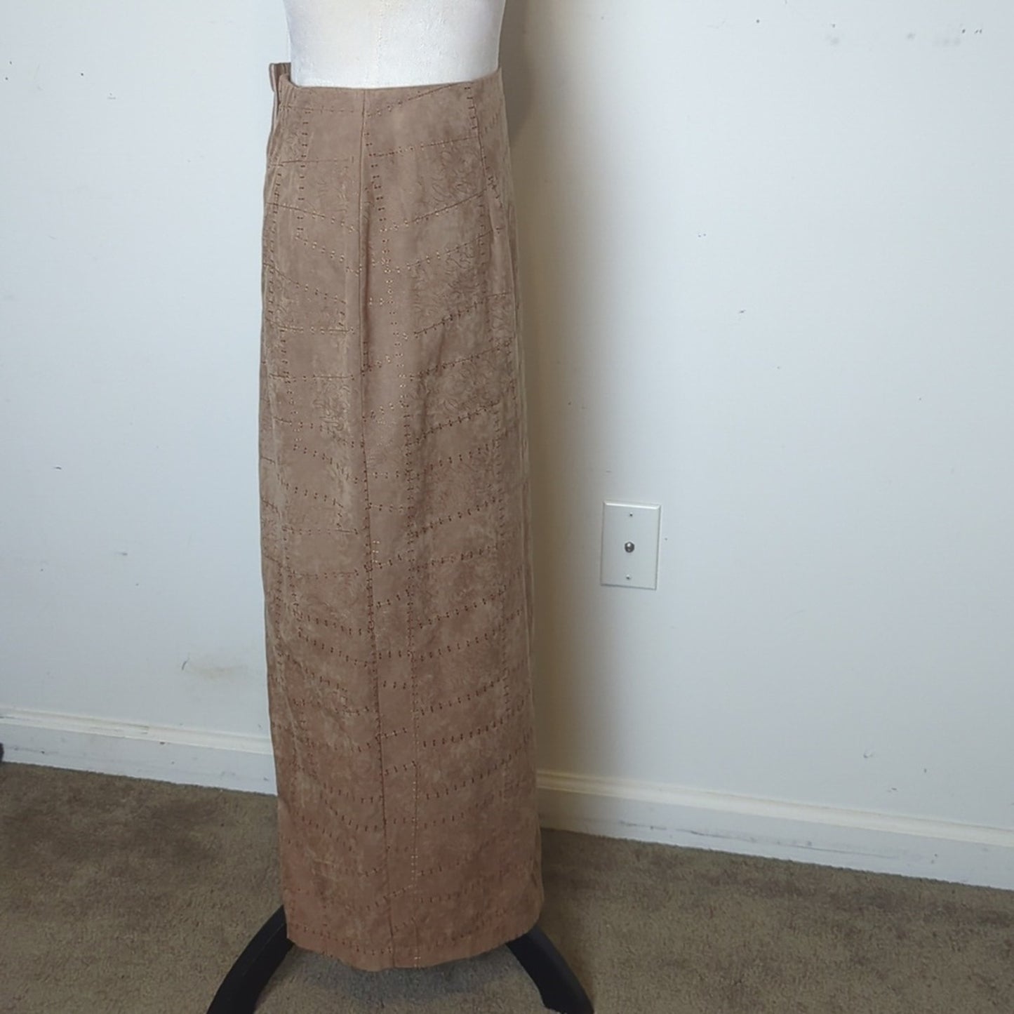 Vintage Stitch Suede-Look Maxi Pencil Skirt Heritage Style Small