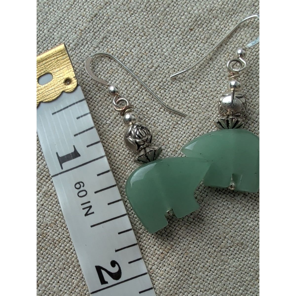 Sterling Silver Green Jadeite Bear Fetish Dangle Earrings Southwestern Artisan