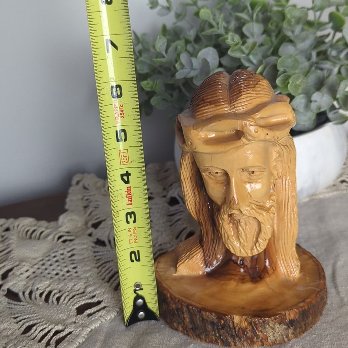 Vintage Hand Carved Olive Wood Jesus Bust Holy Land Israel Religious Carving