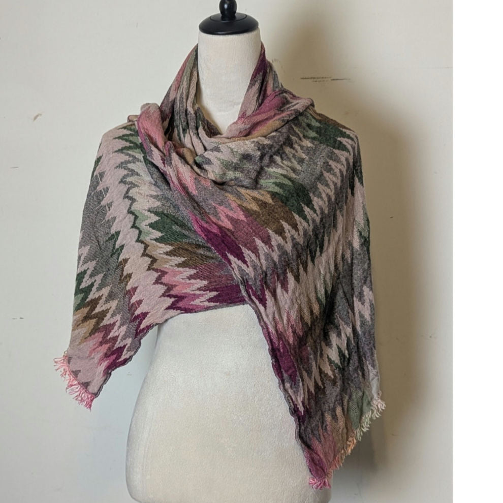 Boho Chic Meets Fairygrunge Chevron Artsy Oversized Scarf  Soft with Fringe