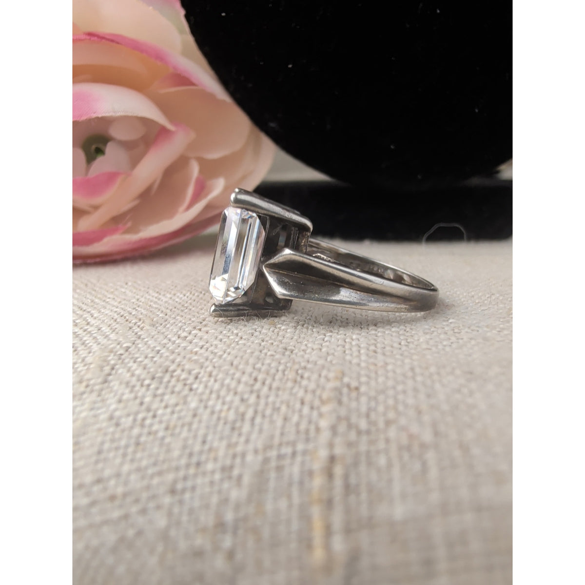 Gorgeous Sterling 925  Emerald Cut CZ Cocktail Ring Size 6