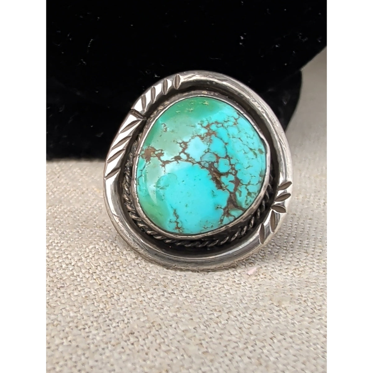 Vintage Navajo Sterling Silver Turquoise Ring Size 5 Signed Artisan Mark "T" Split Shank