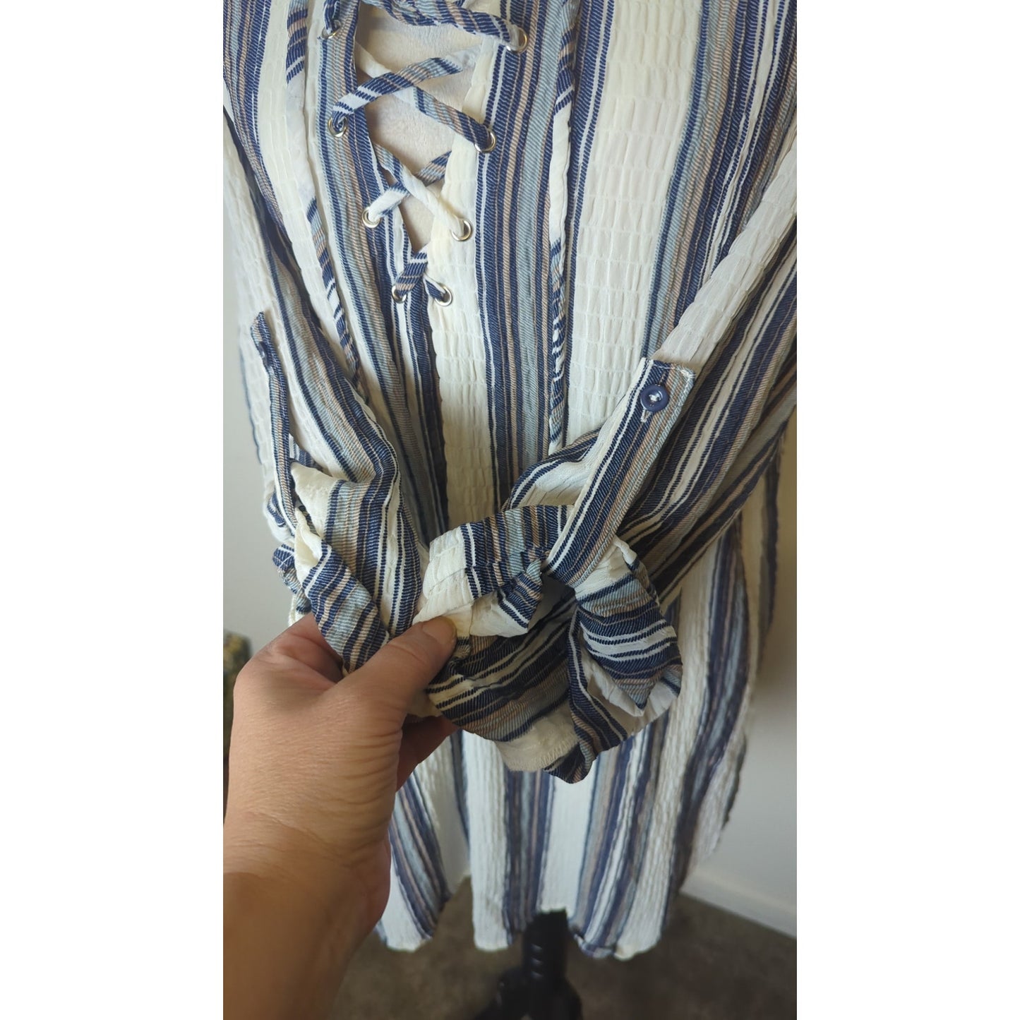 NWT Gauzy Knit Nautical Striped High Low Coastal Cowgirl Dress Large