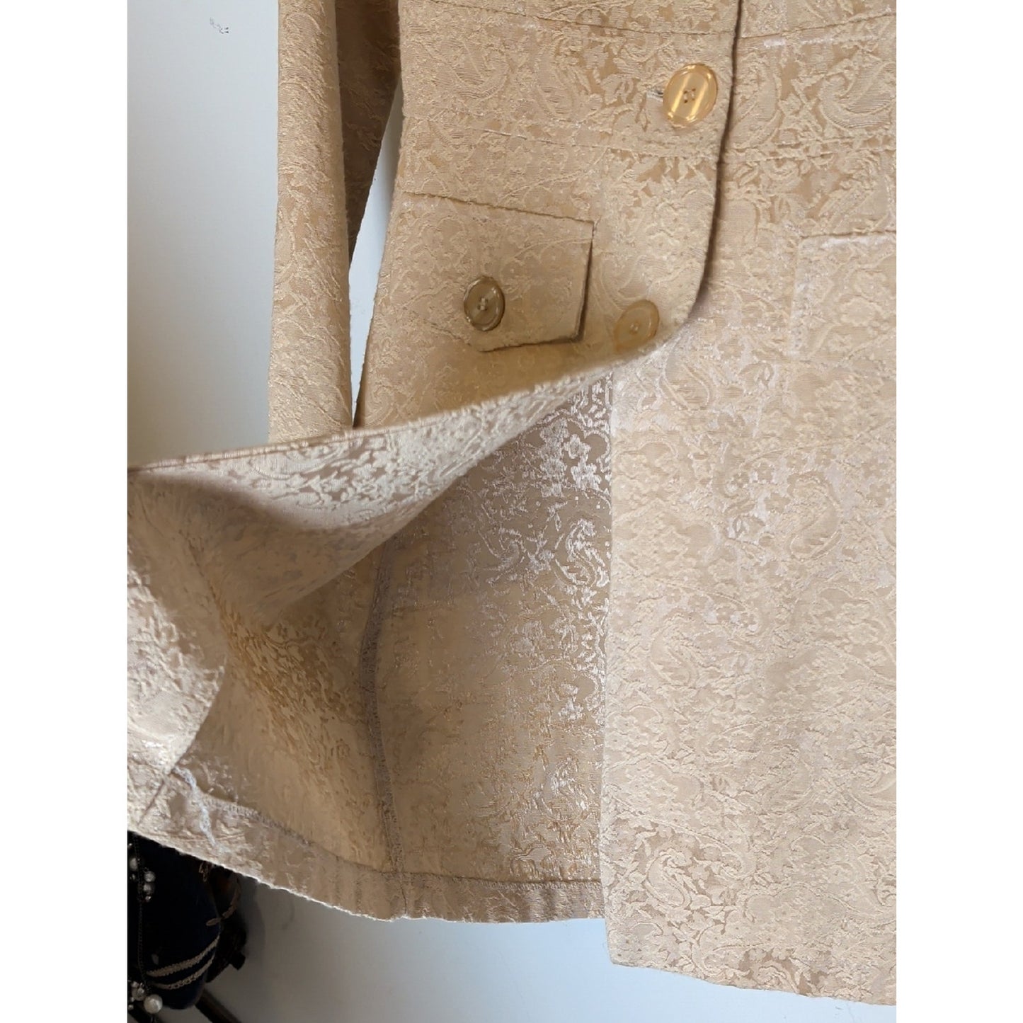 Y2K Cream Brocade Faux Fur Coat  Coquette McBling Holiday Glam Jacket