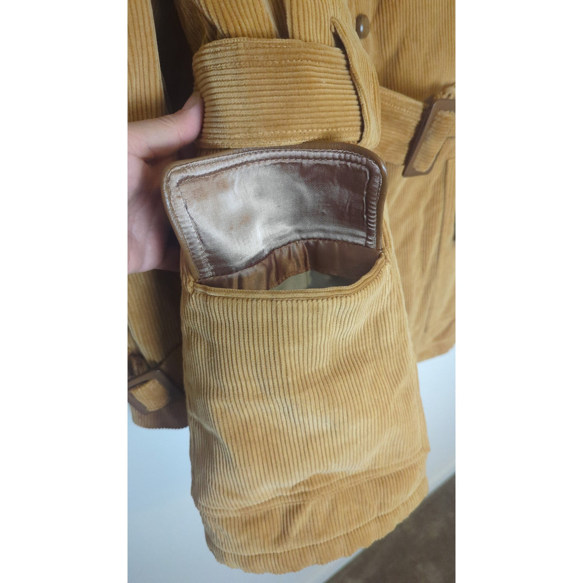VTG 70s Towncraft Penneys Butterscotch Corduroy Belted That 70's Show Jacket Coat XL Faux Fur