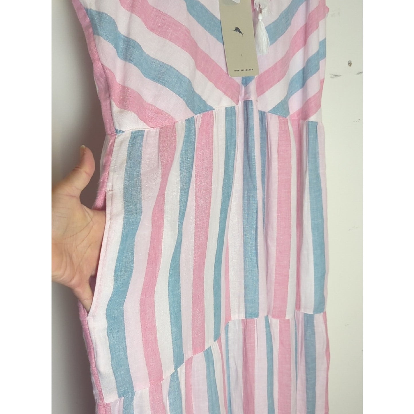 NWT Lena Mallory Midi/Maxi Linen Sundress Striped Women's Large