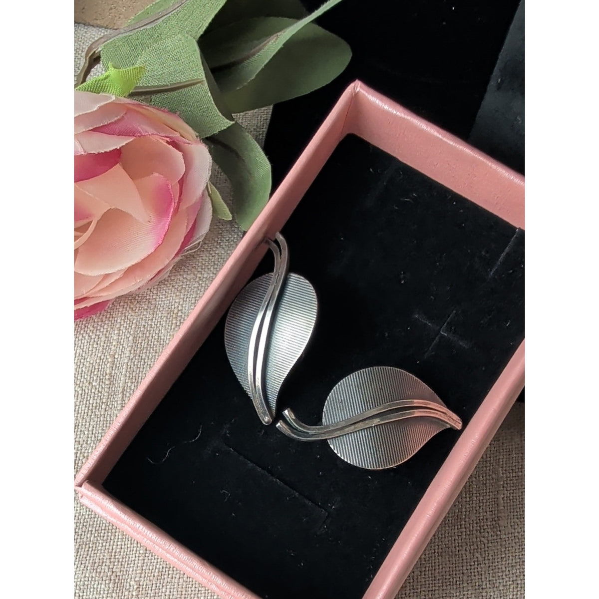 40's/50'sGermany Sterling Silver Leaf Earrings  Mid Century Screw Back Botanical