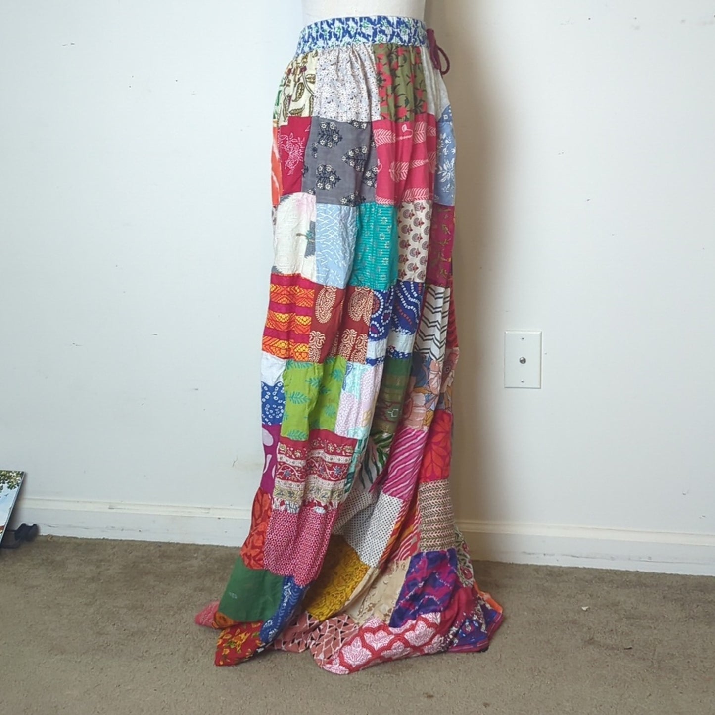 Vintage Patchwork Maxi Skirt or Strapless Boho Dress Cotton Festival Hippie