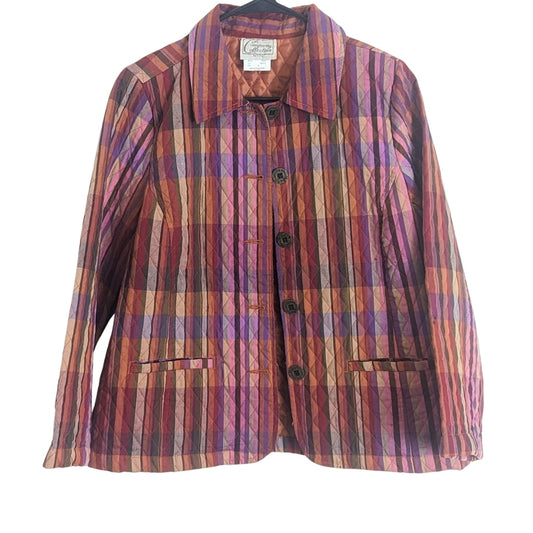 Vintage Lightly Quilted Chore Jacket Plaid Cottagecore Farmhouse Women Size MP