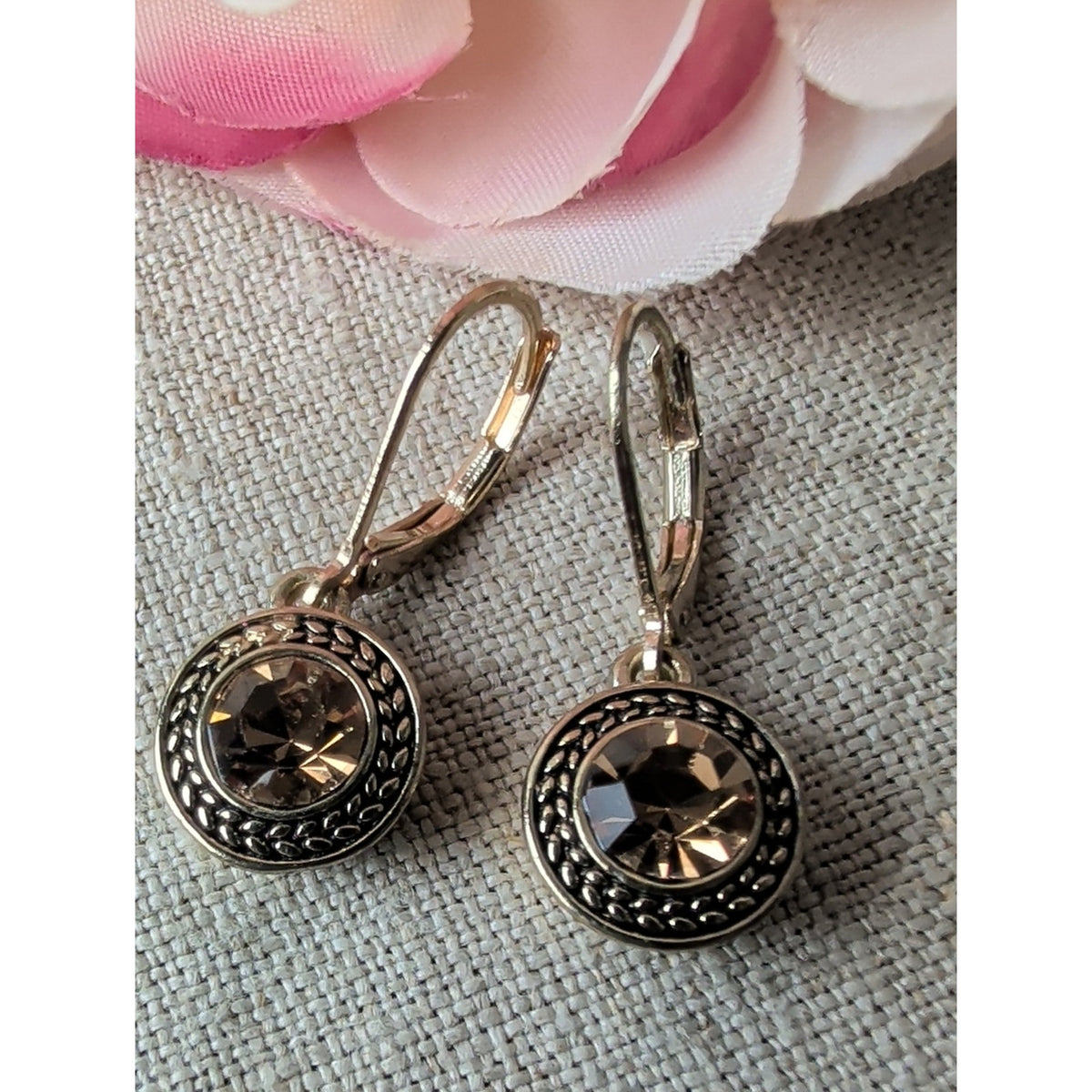 Vintage Napier Smoky Crystal Drop Earrings Silver Tone Leverback