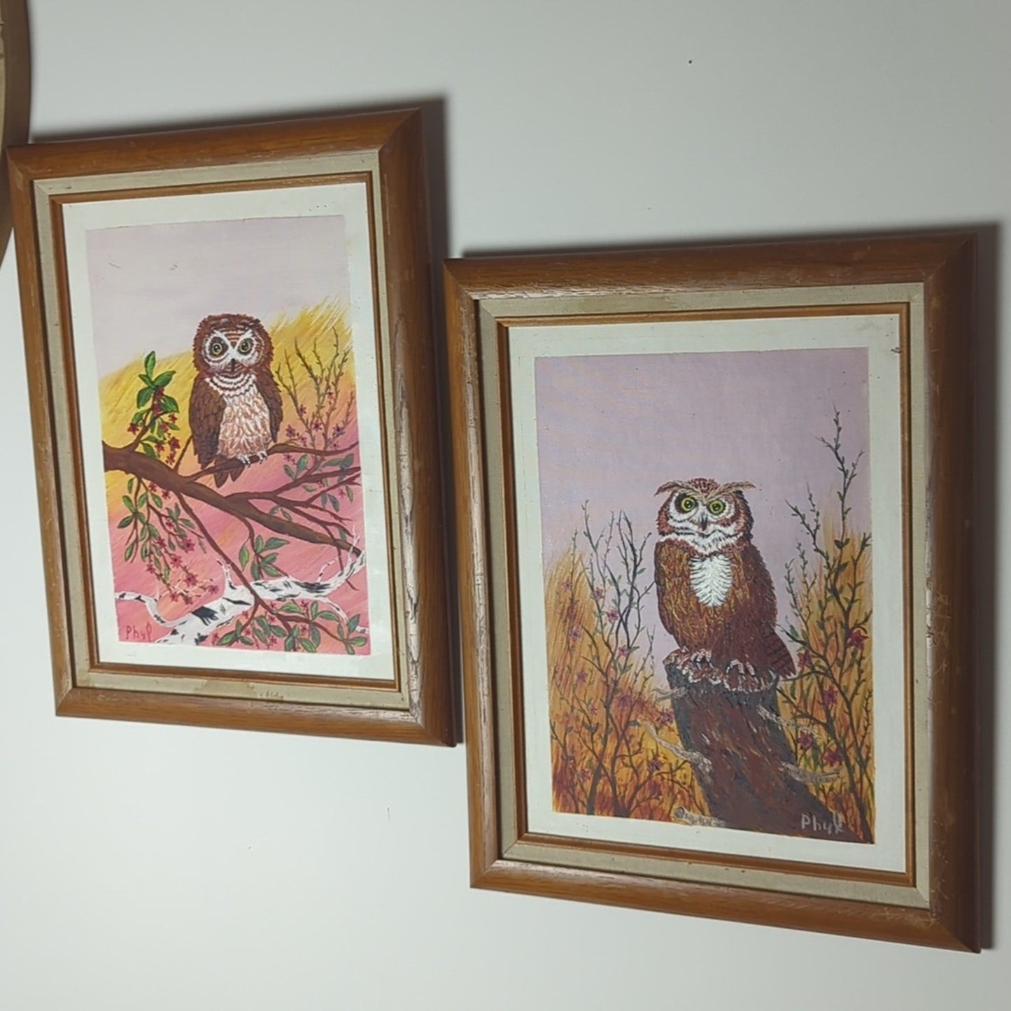 Vintage 1992 Owl Painting Set Papa & Mama Owl Acrylic Art Folk Woodland Cottage
