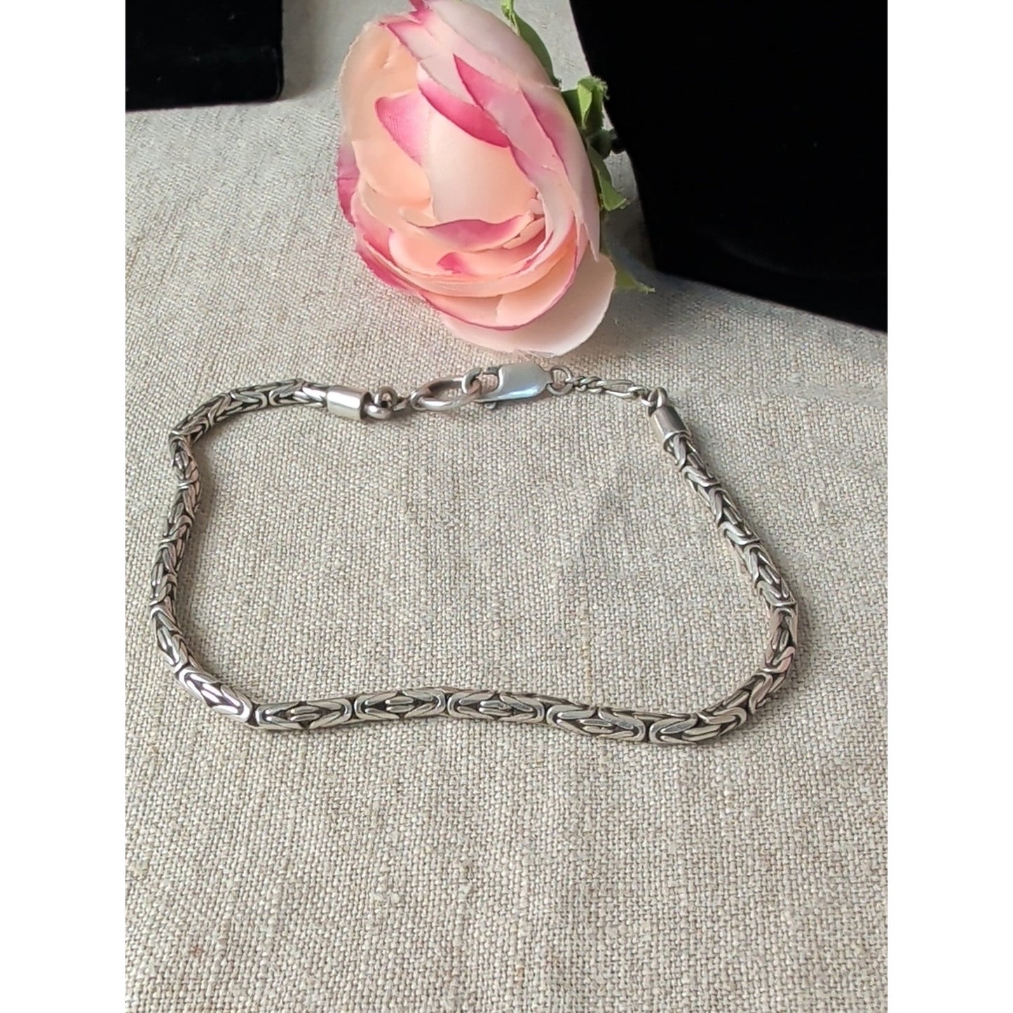 Vintage 925 Sterling Silver Byzantine Anklet 10"  Solid Sterling King's Chain