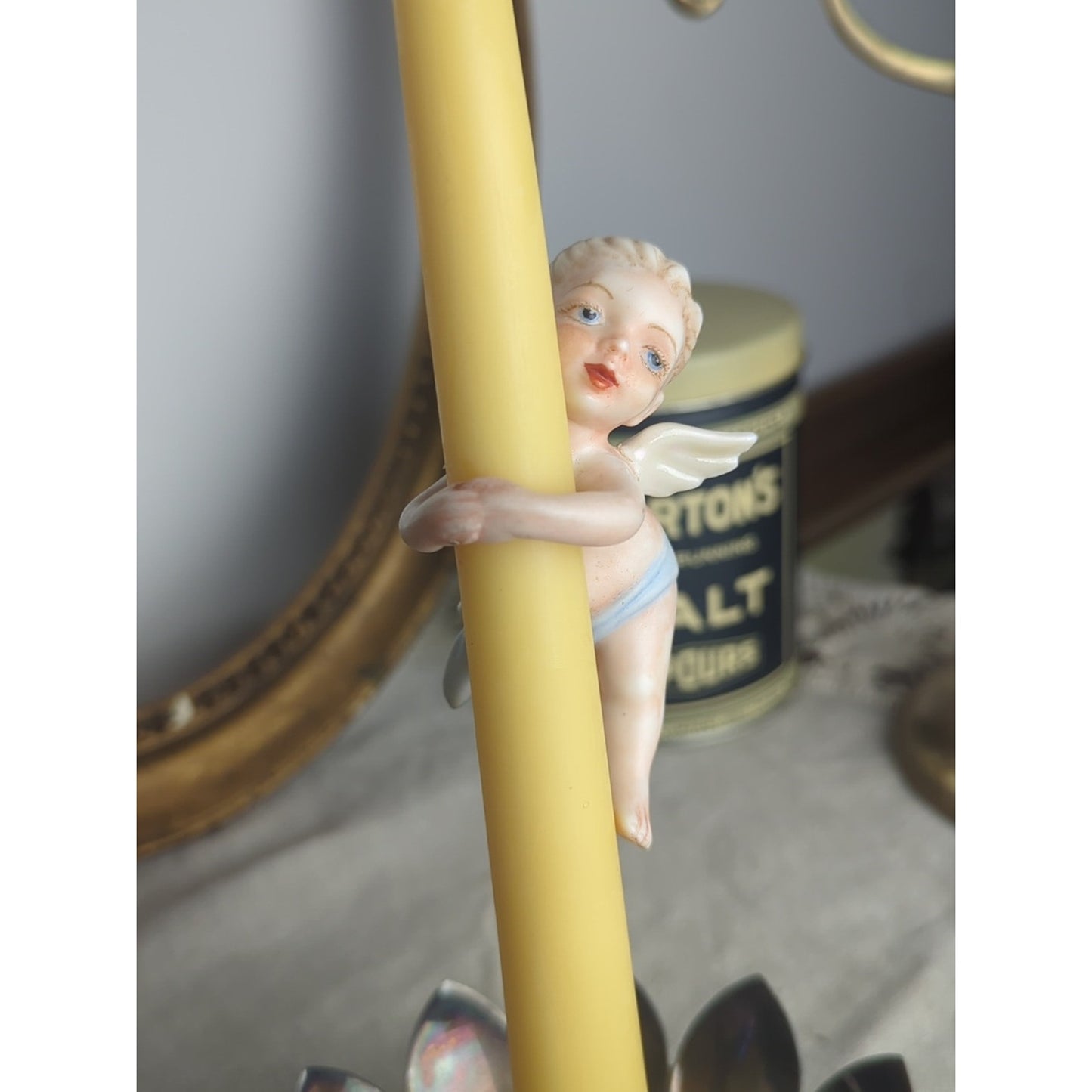 Vintage Cherub Candle Hugger – Romantic Putti Angel Pair Storybook Cottage